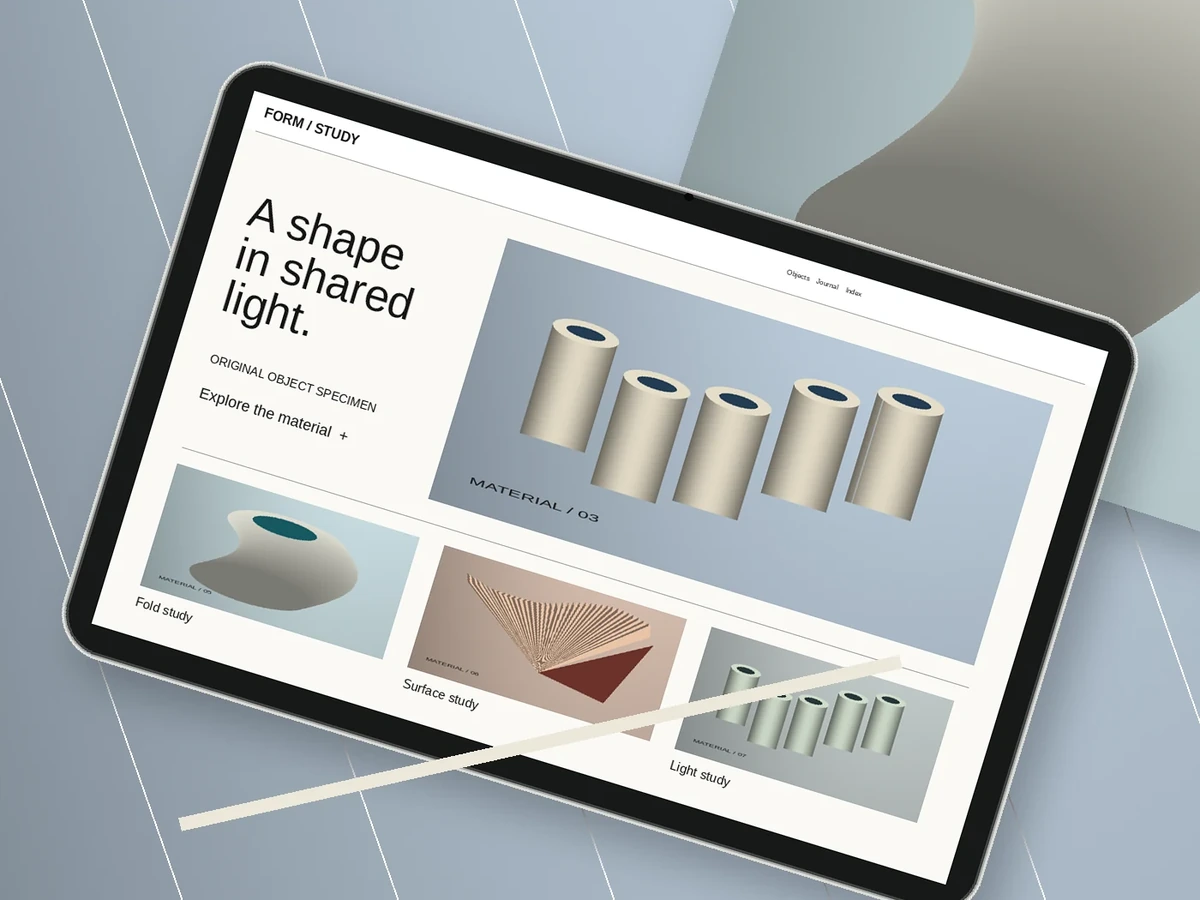 Many similar page templates shown on a tablet screen