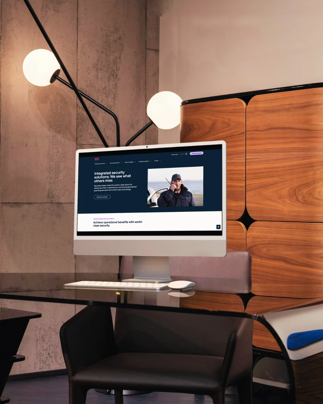 Securitas website displayed on a desktop monitor