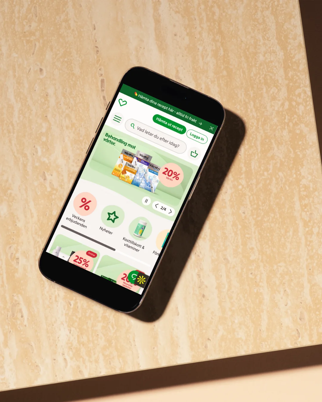 Apotek Hjärtat website displayed on a phone