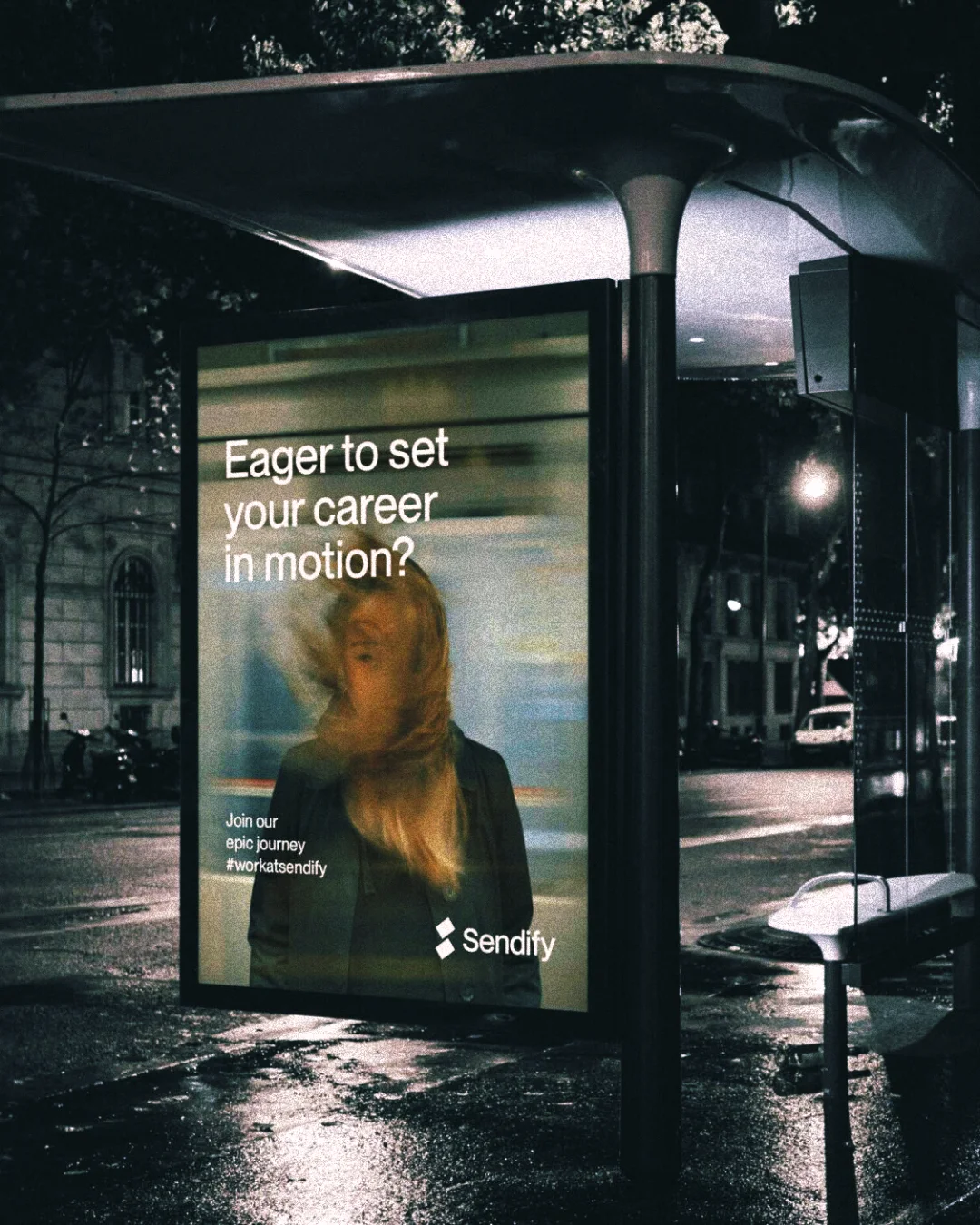 Sendify campaign displayed at a bus shelter